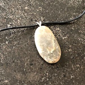 Awesome Necklace Black Cord w Beach Stone Pendant for Women or Men